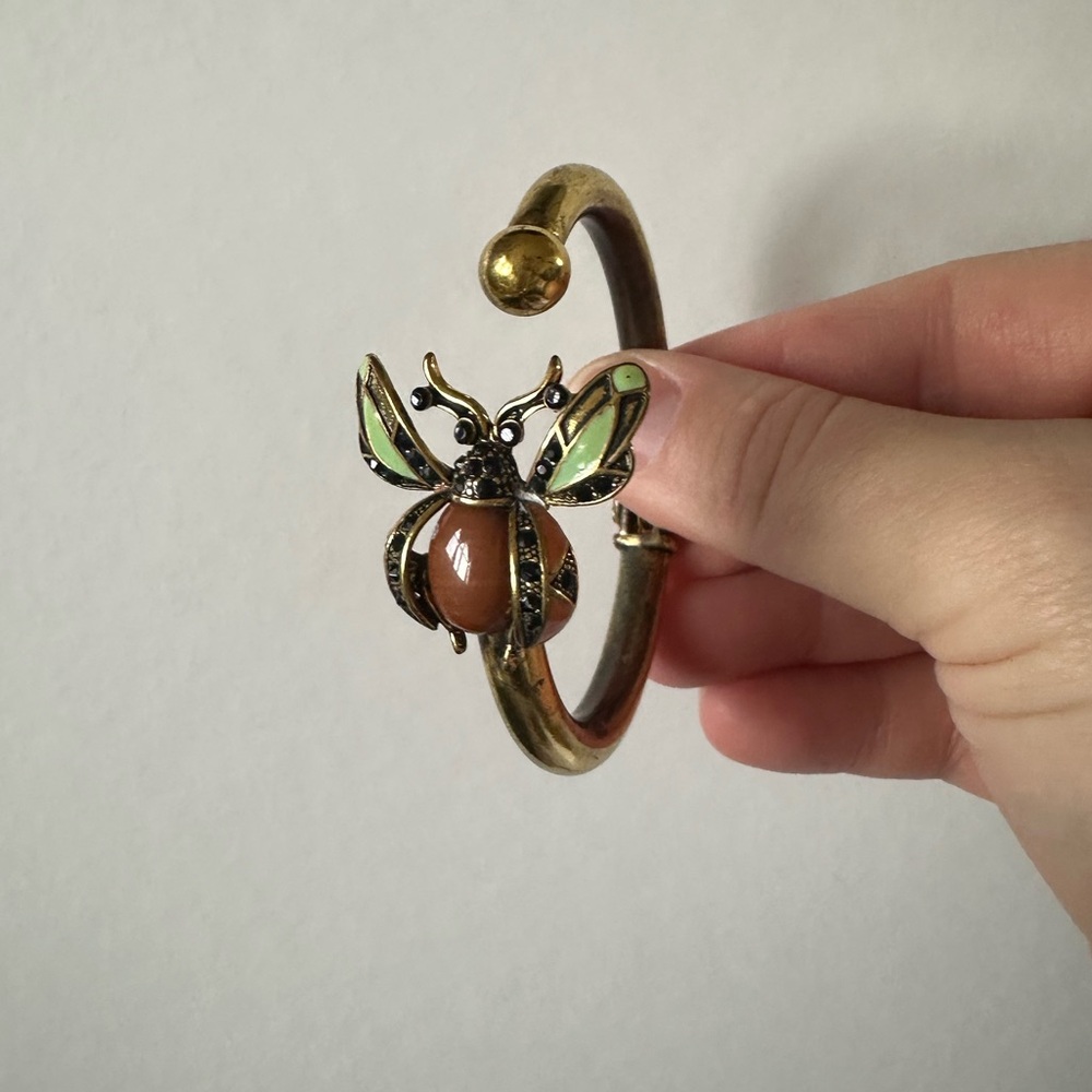 Vintage Bee Charm Brass Cuff Bracelet